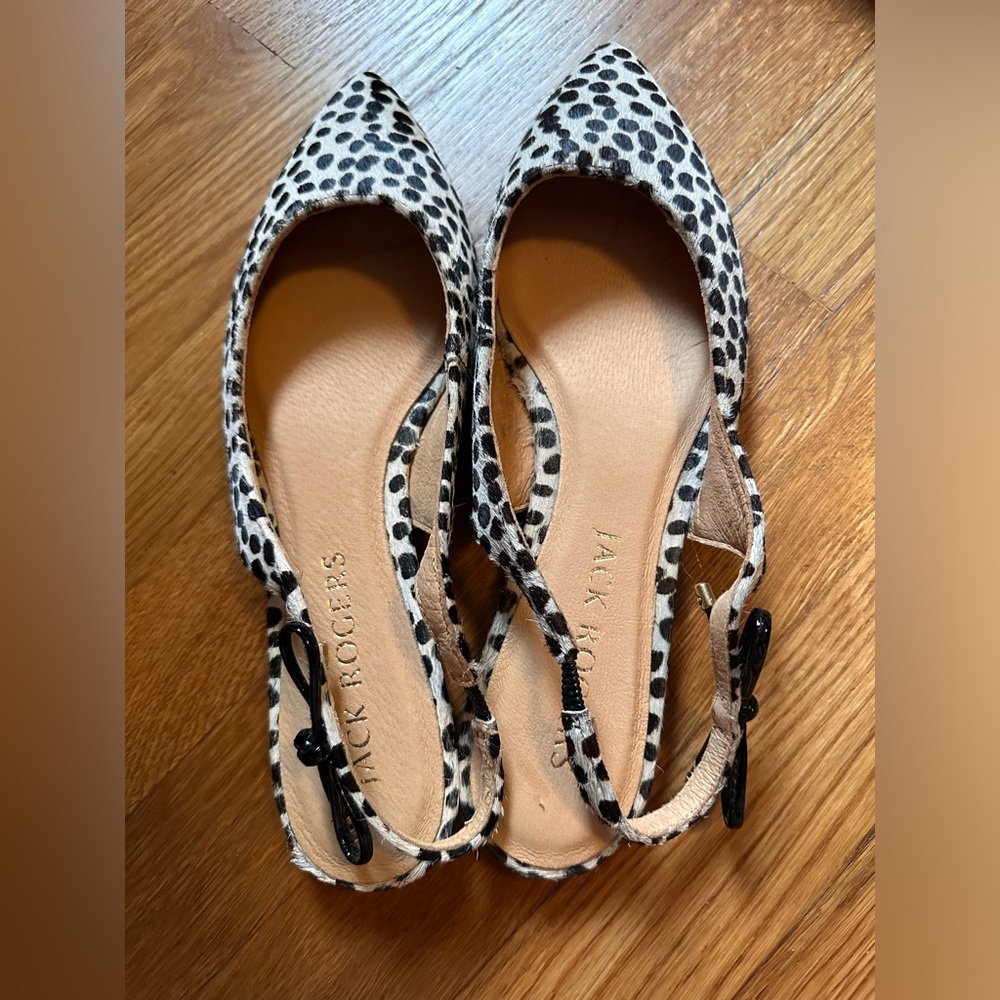 Jack Rogers White and Black Leopard Print Pointed Toe Slingback Flats